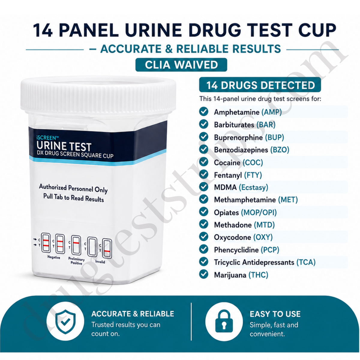 iScreen™ Urine Test Dx Drug Screen Cup CLIA-Waived |  Abbott  | AMP, BAR, BUP, BZO, COC, FTY, MDMA, MET, MOP/OPI, MTD, OXY, PCP, TCA, THC | ABTDUAW114705E 25/Box