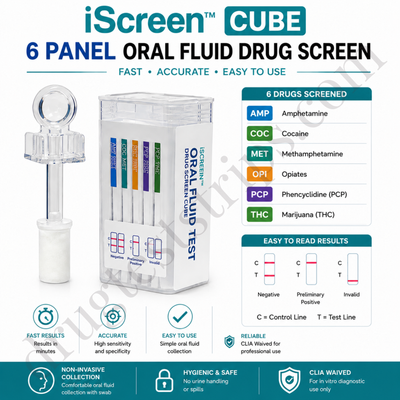 iScreen™ Cube 6 Panel Oral Fluid Drug Screen |  Cocaine (COC)/Amphetamine (AMP) /mAMP/OPI/PCP/THC | Abbott  ABTOFCUBE0602B 25/Box