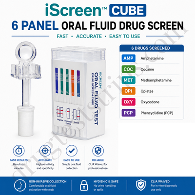 iScreen™ 6 Panel Oral Fluid Drug Screen Cube |  Abbott | Amphetamine (AMP) Cocaine (COC) Methamphetamine (MET) Opiates (OPI) Oxycodone (OXY) Phencyclidine (PCP) |  ABTOFCUBE0603C  25/Box