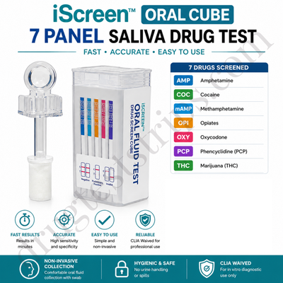 iScreen Oral Cube 7 Panel Saliva Drug Test for AMP/COC/mAMP/OPI/OXY/PCP/THC  |  Abbott  ABTOFCUBE0701A  25/Box