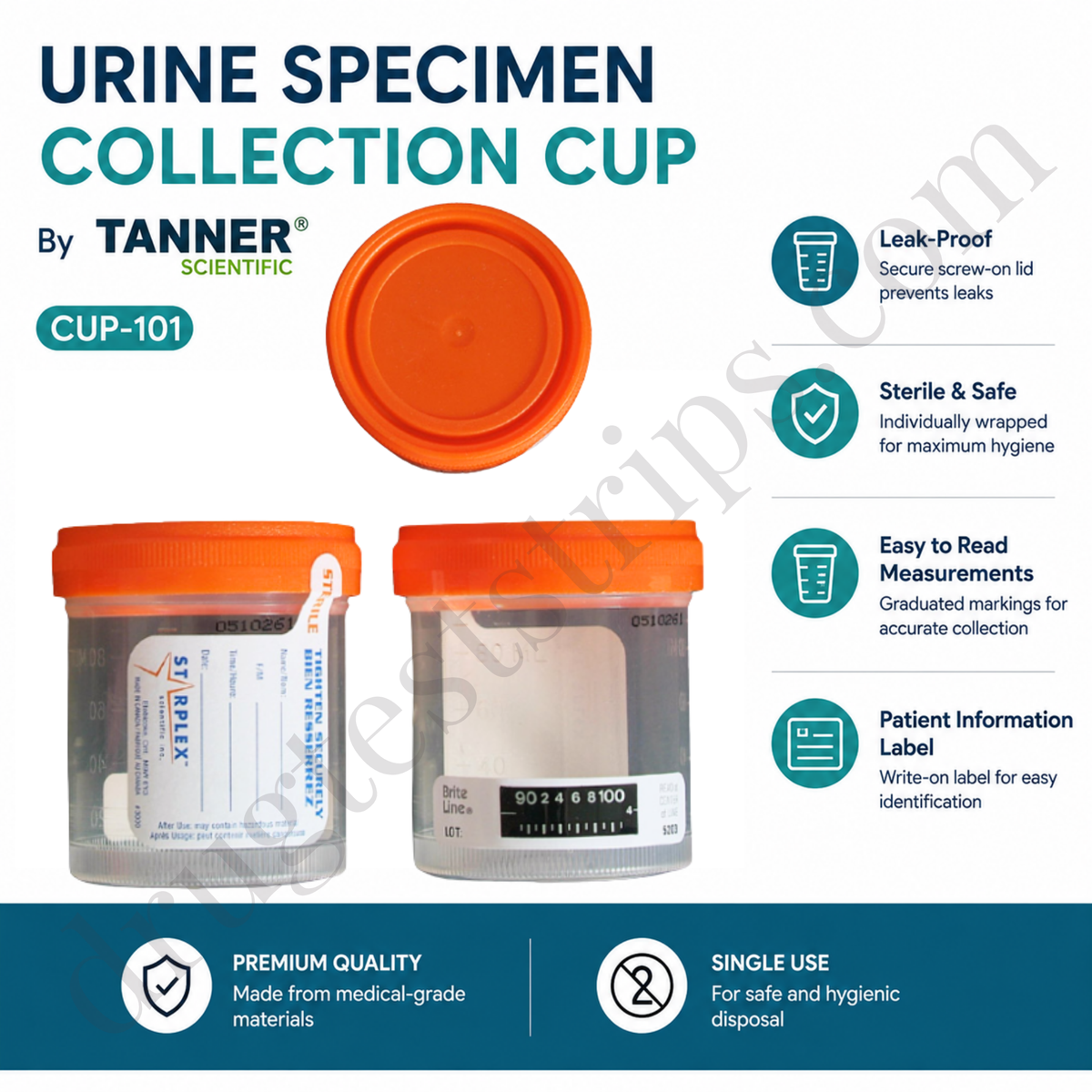Urine Specimen Collection Cup | Tanner | Scientific  CUP-101   100 cups/bag