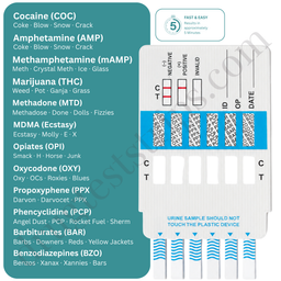12-Drug Test Card for COC/AMP/mAMP/THC/MTD/MDMA/OPI/OXY/PPX/PCP/BAR/BZO  |  Abbott  DOA-1124-011T   25/Box