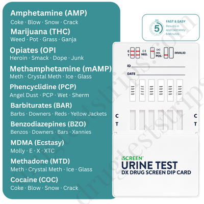 iScreen™ 12 Panel Urine Test Dip Card |  Abbott  | Amphetamine, Barbiturates, Benzodiazepines, Buprenorphine, Cocaine, Methamphetamine, MDMA (Ecstasy), Methadone, Morphine/Opiates, Oxycodone, Phencyclidine, Marijuana | DOA-1124-081  25/Box