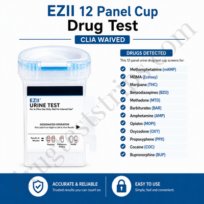 EZII 12 Panel Cup Drug Test 12 Panel Drug Test Cup for mAMP/MDMA/THC/BZO/MTD/BAR/AMP/MOPI/OXY/PPX/COC/BUP |  Abbott DOA-1127-041-19 25/Box