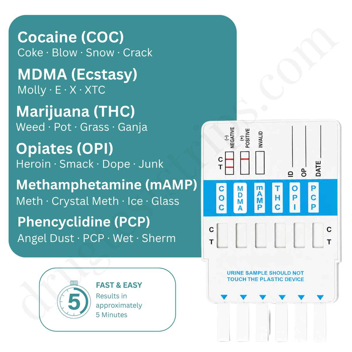 6 Drug Test Card for COC/mAMP/THC/OPI/PCP/MDMA  |  Abbott  DOA-1264  25/Box