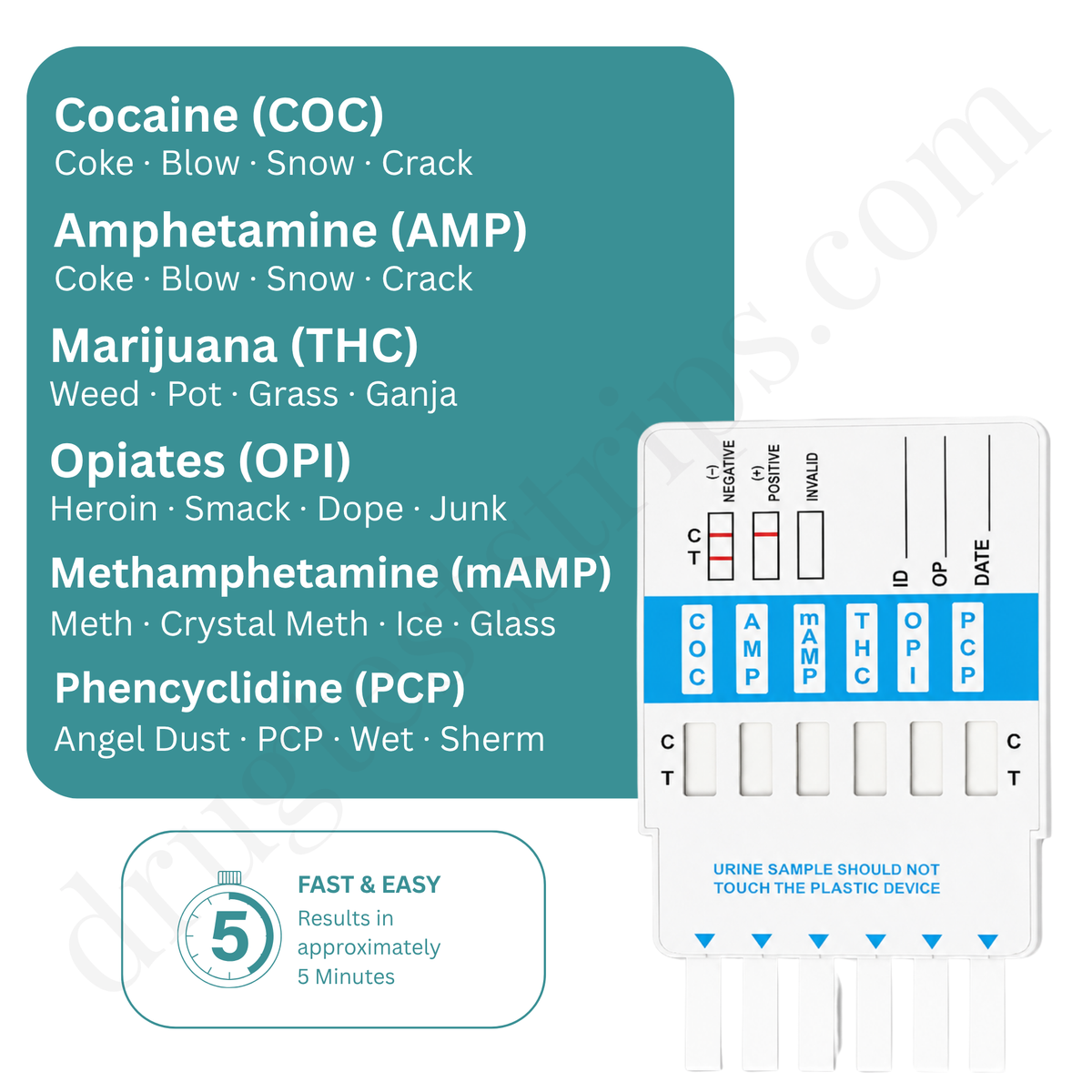 6 Panel Drug Test Card for COC/AMP/mAMP/THC/OPI/PCP | Abbott  DOA-264  25/Box