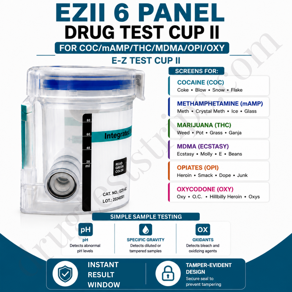 EZII 6 Panel Drug Test Cup for COC/MAMP/THC/MDMA/OPI/OXY | Abbott | DOA-167-321-19  25/Box