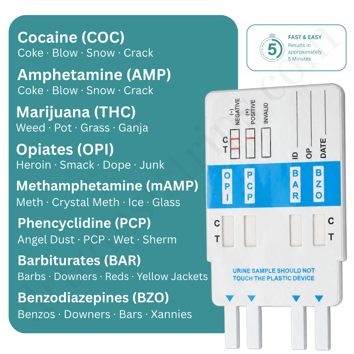 8-Drug Test Card for COC/AMP/mAMP/THC/OPI/PCP/BAR/BZO  |  Abbott  DOA-184  25/Box