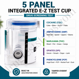 EZII 5 Panel Drug Test Cup for  COC/AMP/THC/OPI/PCP with SVT |  Abbott  DOA-2257-19  25/Box