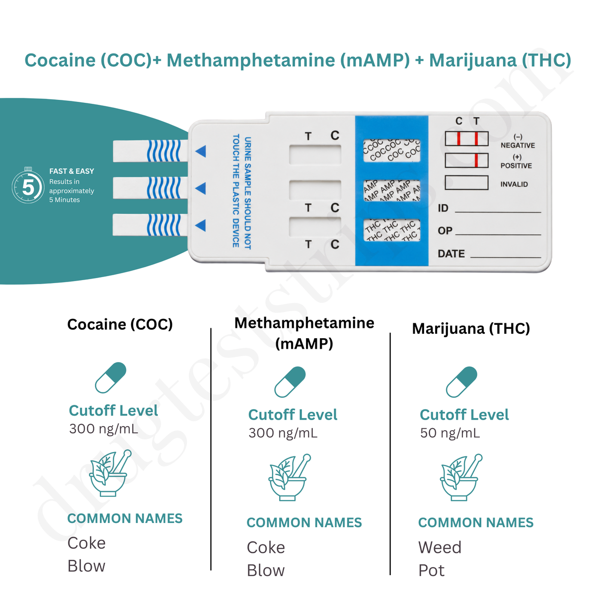 3-Drug Test Card  for COC/mAMP/THC  |  Abbott  DOA-234  25/Box