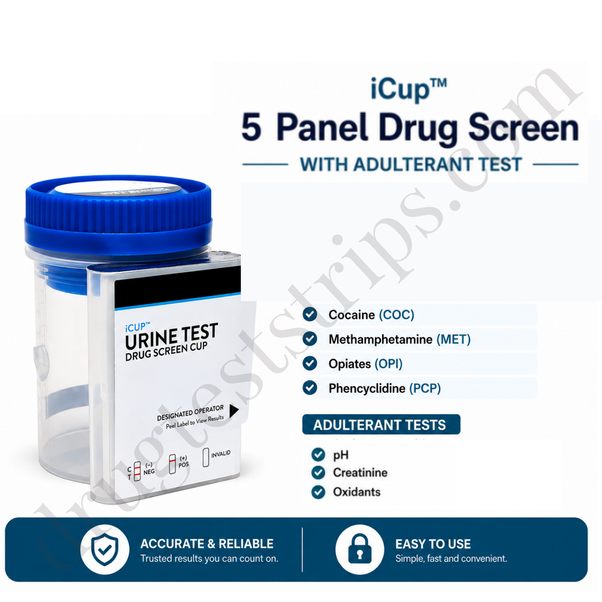 iCup™ 5 Panel Drug Screen with Adulterant Test |  Abbott | Amphetamine (AMP) Cocaaine (COC) Methamphetamine (MET) Opiates (OPI) Phencyclidine (PCP) | I-DUA-157-841 25/Box
