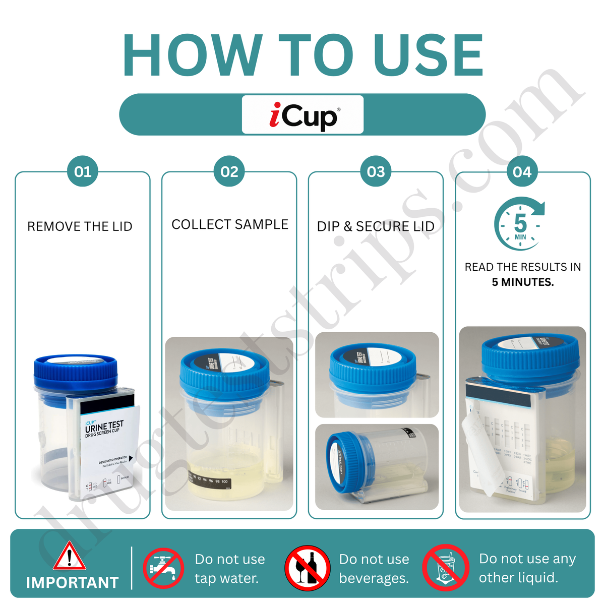 iCup™ 5 Panel Drug Screen with Adulterant Test |  Abbott | Amphetamine (AMP) Cocaaine (COC) Methamphetamine (MET) Opiates (OPI) Phencyclidine (PCP) | I-DUA-157-841 25/Box